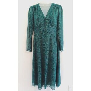 Hobbs London Dress Danica Womens 4 Midi Sea Green Leopard Fairy Tea Party Career